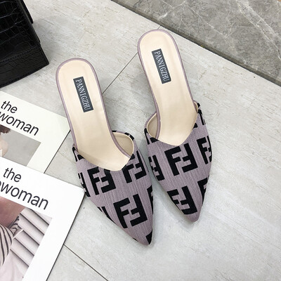 

Baotou half slippers women wear Korean fashion Joker fitting shoes black pointed thin heel lazy high heel sandals summer