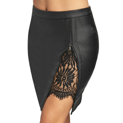 

Lace Insert Fitted Faux Leather Skirt