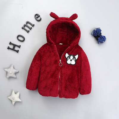 

Toddler Baby Girl Boy Cartoon Dog Solid Warm Velvet Jacket Hooded Coat Tops