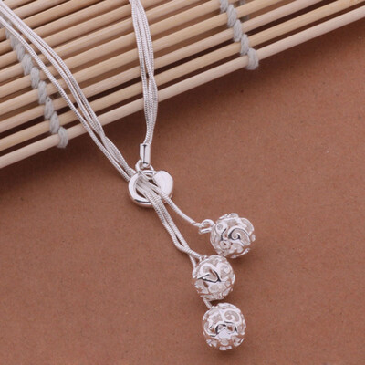 

Elegant Multi Necklace Heart Hollow Ball Round Necklace Silver Plated Long Necklace
