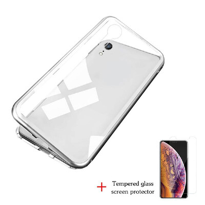 

Magneto Magnetic Adsorption Case Clear Tempered Glass Red Clear i-phone XR
