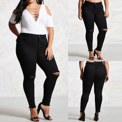 

Tailored Women Stretch Denim Pant Distressed Ripped Freyed Slim Fit Pocket Jeans Trousers