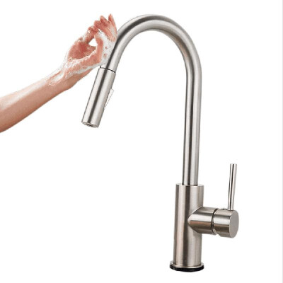 

Pull-out Touch Sensor Faucets Motion Wave High Arc Single Handle Bathroom Basin Sink Faucets Ceramic Valve Hot & Cold Mixer Water