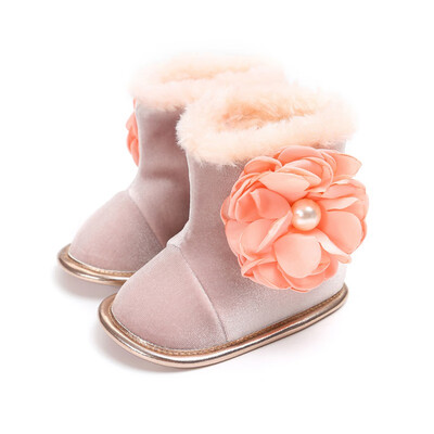 

Winter Baby Boots Newborn Plus Velvet Sweet Flowers Non-Slip Warm Boots Baby Shoes For Girls