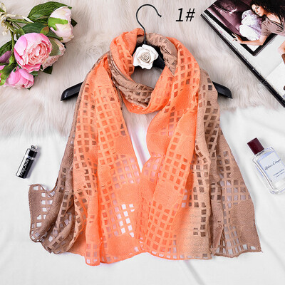 

New gradient color cut flower scarf female organza openwork lace sunscreen shawl beach towel silk scarf