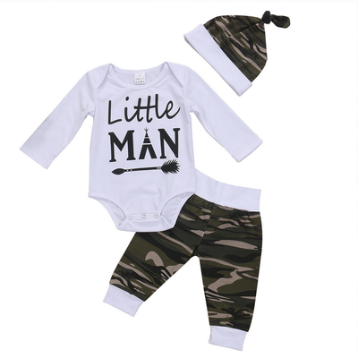 

Fashion Newborn Baby Boy Long Sleeve Tops Romper Camo Pants 3Pcs Outfits Clothes