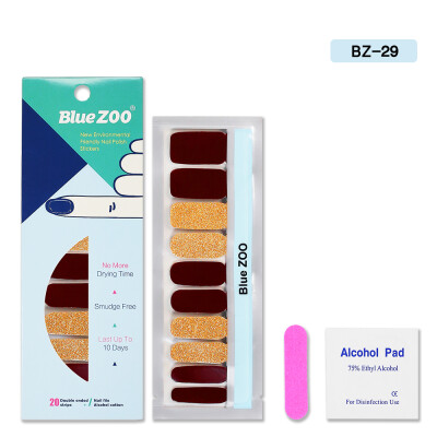 

Blue ZOO 20PcsSheet Nail Polish Stickers with 1Pcs Nail File Solid Color Shine Full Wraps Nail Art Adhesive Decals