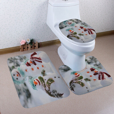 

〖Follure〗3PCS Christmas Bathroom Non-Slip Pedestal Rug Lid Toilet Cover Bath Mat Set