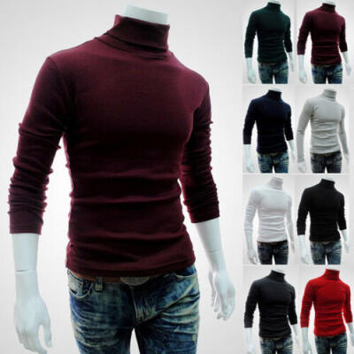 

Winter Men Knitted Roll Turtle Neck Pullover Jumper Knitwear Cotton Sweater