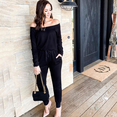 

Starmoon Women Cold Shoulder Pocket V Neck Long Sleeve Rompers Jumpsuit Playsuit