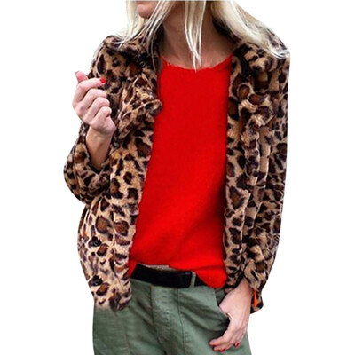 

Toponeto Women Winter Leopard Printed Faux Fur Long Sleeve Cardigan Jacket Outwear Coat
