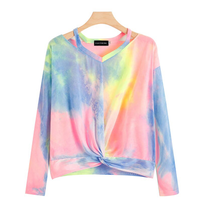 

New Arrival Spring And Autumn Fashion Women Casual Chinese Ink Style Tie-Dye Printed Kink Waist Blouse Long Sleeve Shirt Tops