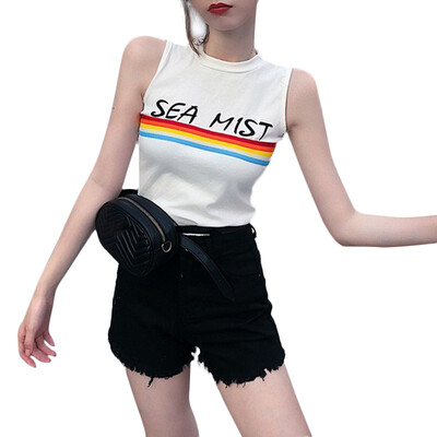 

crop top women Summert Fashion Concise All-match Slim Fit Sleeveless Round Collar Letter Printed Camisole
