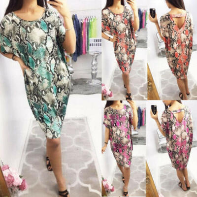 

Fashion Womens Lady Snakeskin Short Shift Dress Loose Baggy Party Beach Sundress