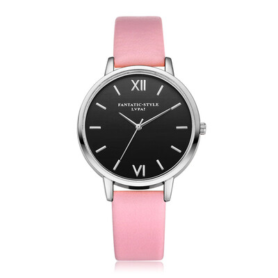 

LVPAI Womens Watches Fashion Faux Leather Analog Quartz Wrist Watch Women Female hours Pink & Black clock Gift Dropshipping 533