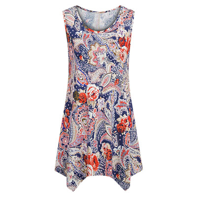 

Nomeni Crew Neck Women Summer Sleeveless Tops Daytime Casual Print Blouse
