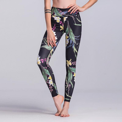 

Spot Cross-border exclusive AliExpress ebay hot fashion print sports leggings tight stretch yoga black