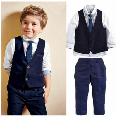 

Baby Toddler Boy Wedding Christening Tuxedo Formal Bow Tie Suit Clothes Outfit
