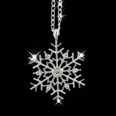 

Fashion Frozen Snowflake Shiny Rhinestone Pendant Chain Necklace Christmas Gift