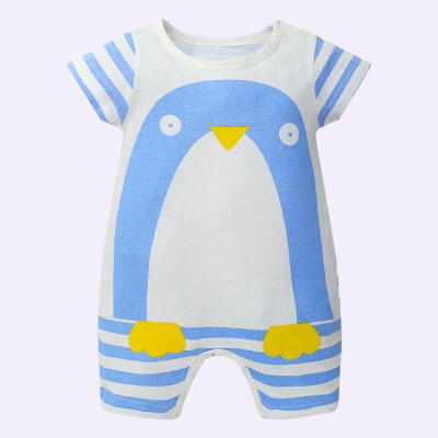 

Baby Romper Short Sleeve Cotton Children Cute Penguin Print Stripe Jumpsuit