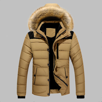 

Mens Winter Hood Coat Padded Jacket Thicken Fur Collar Outdoor Warm Overcoat