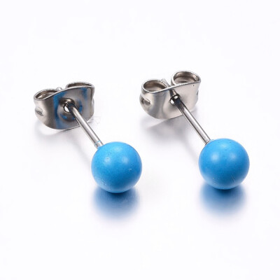 

304 Stainless Steel Spray Painted Stud Earrings Round Blue 17x6mm Pin 08mm 12pairscard