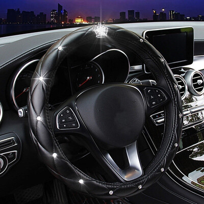 

Luxury Crystal Car Steering Wheel Cover Pouch Soft PU Leather Universal 38cm
