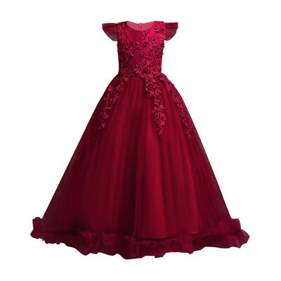

Long Dress Children Princess Ball Gown Fly Sleeve Girls Performance Costume