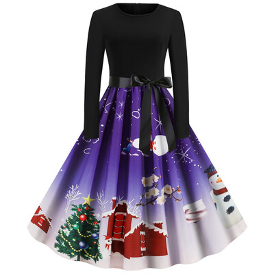 

Tailored Women Vintage Long Sleeve Christmas 1950s Housewife Evening Party Prom Dress