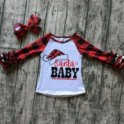 

Newborn Kids Baby Girls Christmas Checks Santa Baby Ruffles Tops T-shirt Clothes