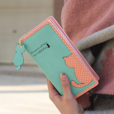 

Tailored Fashion Women Cat Purse Long Wallet Bags PU Handbags Card Holder Pink