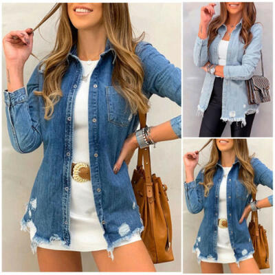 

Women Ladies Ripped Oversized Denim Jacket Jeans Coat Boyfriends Overcoat Size