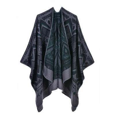 

Vintage Women Winter Poncho Geometric Print Scarf Thick Warm Shawl Pashmina Casual Cardigan Outerwear