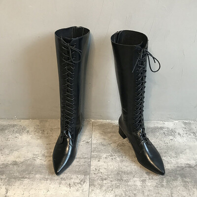 

Children of net red boots autumn Korean version of ins zipper tips thick-heeled Knight boots slim boots
