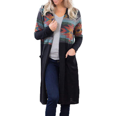

Womens Long Sleeve Slouchy Cardigan Open Front Draped With Pockets Mid Length