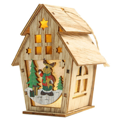 

Christmas DIY Ornaments LED Light Wood House Christmas Tree Decorations For Home Hanging Ornaments Holiday Nice Xmas Gift