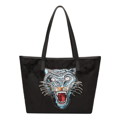 

Tailored Fashion Lady Tiger Head Sequins Large Capacity Wild Shoulder Bag Handbag