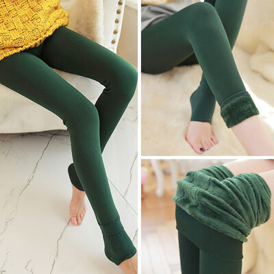 

Tailored Women Solid High Waist Elastic Leggings Pant Plus Velvet Thick Warm Trouser