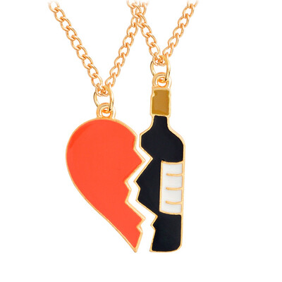 

DIY Wine Bottle Neckalce Hip Hop Broken Heart Pandant 2Pcsset Charm Necklaces&Pandants Couple Unisex Gift Drop Shipping
