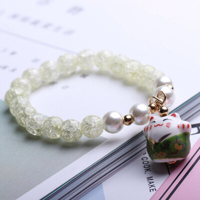 

Lovely Ceramic Charm Lucky Fortune Money Cat Bracelet Beaded Bangle Handmade