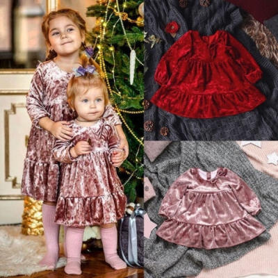 

Long Sleeve Princess Girl Dress Christmas Solid Baby Tutu Party Gown Formal Dresses