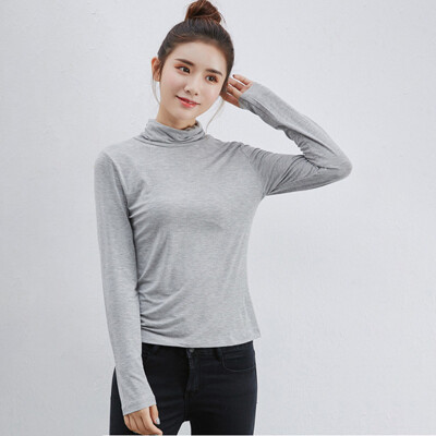 

Womens Autumn Long Sleeves Elastic Tops Shirt Solid Turtleneck Slim Fit Blouse