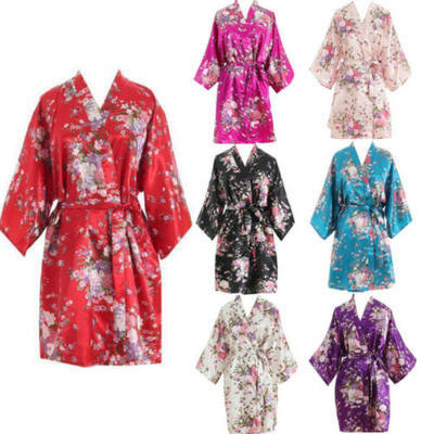 

Plus Size Silk Satin Kimono Robe Bathrobe Wedding Bridesmaid Long Gown Sleepwear
