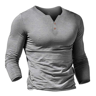 

Toponeto Mens New Style Fashion Pure Long Sleeve Top Button Long Sleeve Blouse Top
