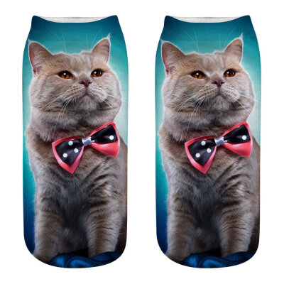 

1Pair Women Low Cut Ankle Socks Funny Socks Cat Cartoon 3D Printing Socks Cotton Hosiery Printed Socks