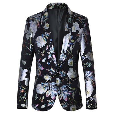 

Toponeto Mens Casual Business Wedding Long Sleeve Print Floral Suit Coat Jacket