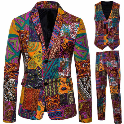 

Toponeto Mens Suit Slim Vintage Ethnic Style Party 3-Piece Jacket Coat & Pants&Vest