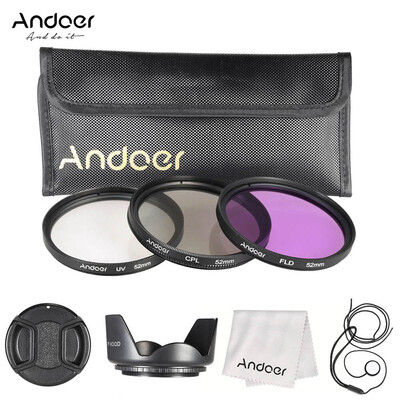 

Andoer 52mm Filter Kit UVCPLFLD Nylon Carry Pouch Lens Cap Lens Cap Holder Lens Hood Lens Cleaning Cloth