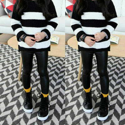 

Toddler Girl Baby Stretchy PU Leather Pants Kid Skinny Leggings Trousers 2-7Y