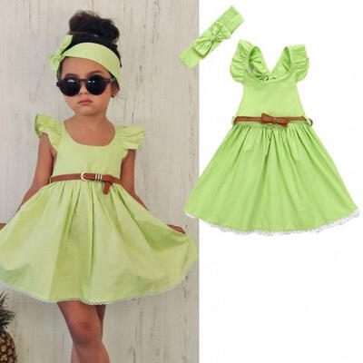 

3-8Y Newest Summer Girls Kids Dress Princess Backless Party Wedding Prom Bow Headband Sleeveless Dresses